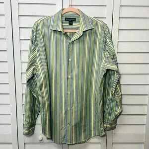 Banana Republic Long Sleeve Striped Button Down Shirt Size L Green, Blue & White